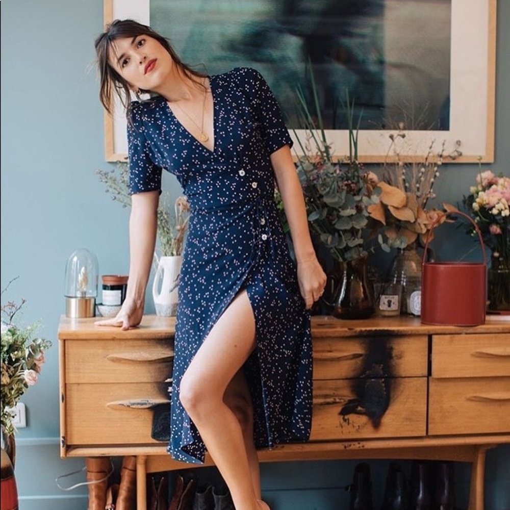 Rouje Gabin Midi Dress Navy 40 Small Medium